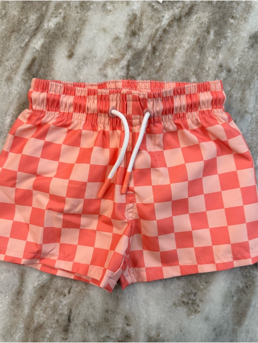 Cat & Jack Coral Gingham Swim Trunks 0-3M Baby Swim Shorts